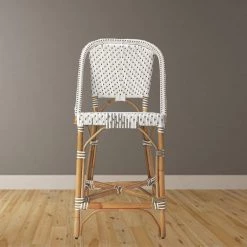 Amelia 41.25 in. H Brown and White High Back Rattan Bar Height (28-33 in.) Bar Stool by HomeRoots -HomeRoots Sales brown white homeroots bar stools 2000389135 31 1000