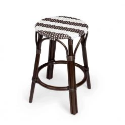 Amelia 24 in. H Brown and White Backless Rattan Bar Height (28-33 in.) Bar Stool by HomeRoots