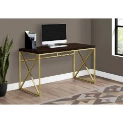 48 in. Rectangular Cappuccino/Gold Writing Desk with Open Storage by HomeRoots -HomeRoots Sales cappuccino gold homeroots writing desks 333406 40 1000