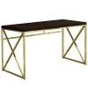 48 in. Rectangular Cappuccino/Gold Writing Desk with Open Storage by HomeRoots