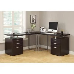 48 in. Rectangular Cappuccino/Silver 3 Drawer Computer Desk with File Storage by HomeRoots -HomeRoots Sales cappuccino silver homeroots computer desks 333342 31 1000