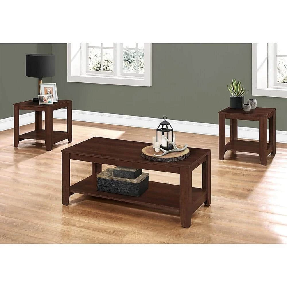 Jasmine 3-Piece 42 in. Cherry Large Rectangle Wood Coffee Table Set with Shelf by HomeRoots 5 Jasmine 3-Piece 42 in. Cherry Large Rectangle Wood Coffee Table Set with Shelf by HomeRoots - Image 5