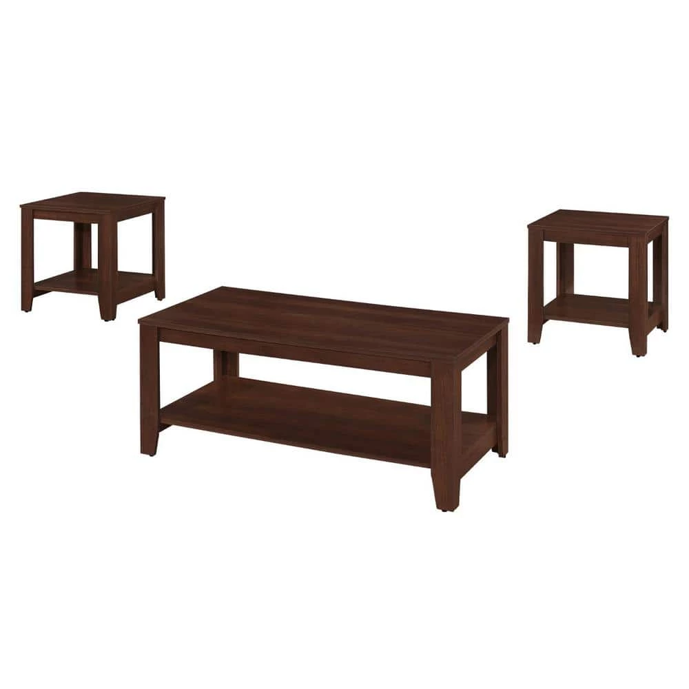 Jasmine 3-Piece 42 in. Cherry Large Rectangle Wood Coffee Table Set with Shelf by HomeRoots 1 Jasmine 3-Piece 42 in. Cherry Large Rectangle Wood Coffee Table Set with Shelf by HomeRoots