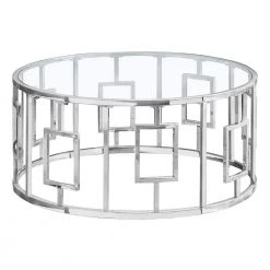 Jasmine 36 in. Round Chrome Metal With Tempered Glass Coffee Table by HomeRoots