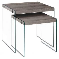 Jasmine 35.5 in. Clear Dark Taupe Particle Board Tempered Glass Nesting Table Set (Set of 2) by HomeRoots