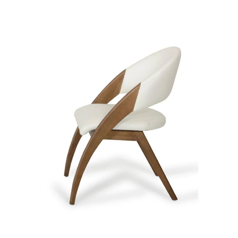 Valerie Walnut Wood and Cream Leatherette Dining Chair (Set of 1) by HomeRoots 5 Valerie Walnut Wood and Cream Leatherette Dining Chair (Set of 1) by HomeRoots - Image 5