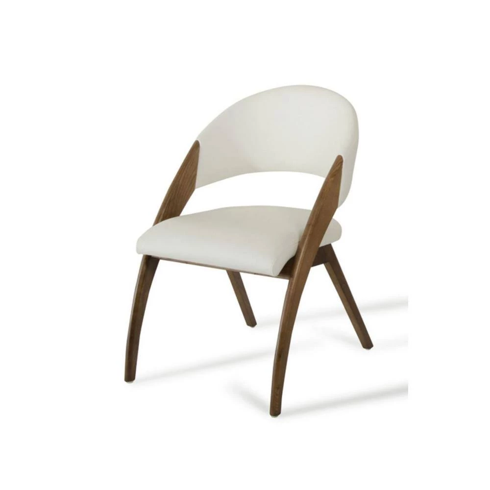 Valerie Walnut Wood and Cream Leatherette Dining Chair (Set of 1) by HomeRoots 4 Valerie Walnut Wood and Cream Leatherette Dining Chair (Set of 1) by HomeRoots - Image 4