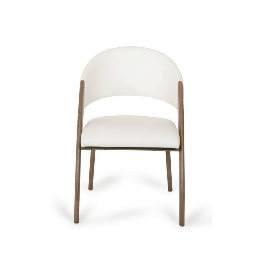 Valerie Walnut Wood and Cream Leatherette Dining Chair (Set of 1) by HomeRoots 3 Valerie Walnut Wood and Cream Leatherette Dining Chair (Set of 1) by HomeRoots - Image 3