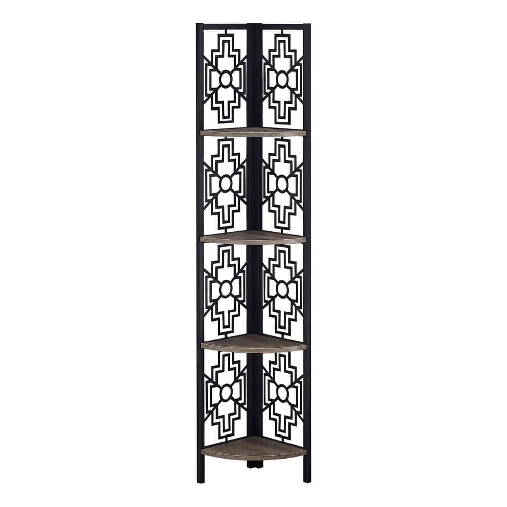 Jasmine 61.5 in. Dark Taupe Black Metal 4-Shelf Etagere Bookcase by HomeRoots 1 Jasmine 61.5 in. Dark Taupe Black Metal 4-Shelf Etagere Bookcase by HomeRoots