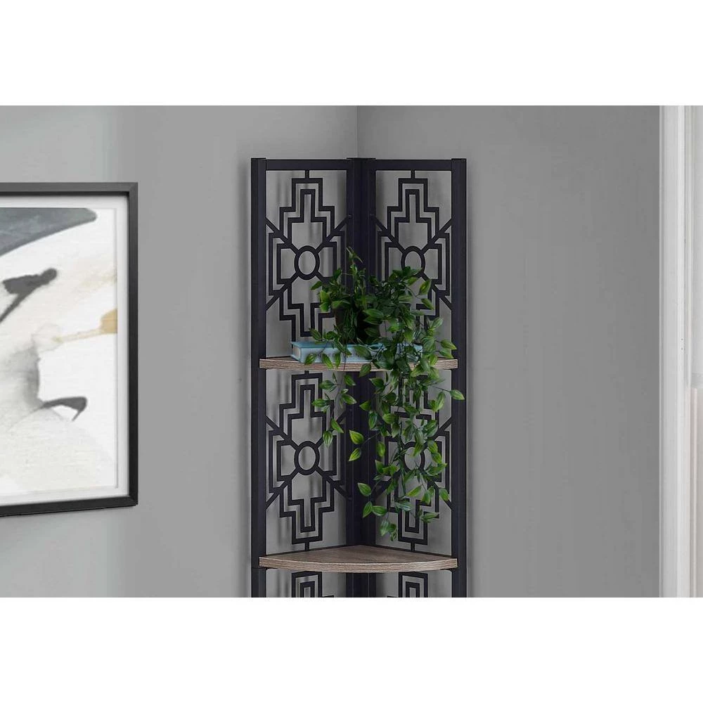 Jasmine 61.5 in. Dark Taupe Black Metal 4-Shelf Etagere Bookcase by HomeRoots 3 Jasmine 61.5 in. Dark Taupe Black Metal 4-Shelf Etagere Bookcase by HomeRoots - Image 3