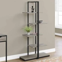 60 in. Jasmine Metal Dark Taupe Black 4-Shelf Bookcase by HomeRoots -HomeRoots Sales dark taupe black homeroots bookcases bookshelves 333428 31 1000