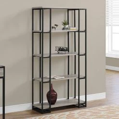62 in. Jasmine Metal Dark Taupe, Black 4-Shelf Bookcase by HomeRoots -HomeRoots Sales dark taupe black homeroots bookcases bookshelves 333436 31 1000