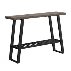 Jasmine 48 in. Dark Taupe/Black Standard Rectangle Wood Console Table with Shelves by HomeRoots