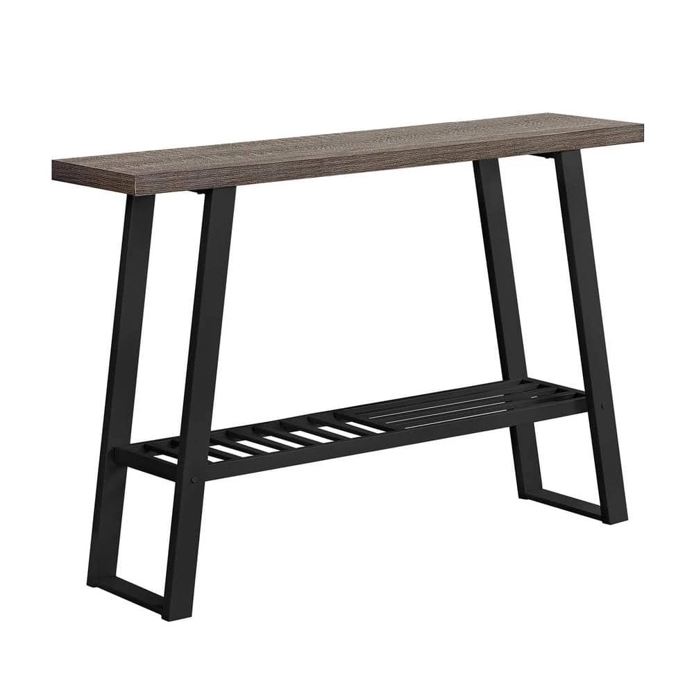 Jasmine 48 in. Dark Taupe/Black Standard Rectangle Wood Console Table with Shelves by HomeRoots 1 Jasmine 48 in. Dark Taupe/Black Standard Rectangle Wood Console Table with Shelves by HomeRoots