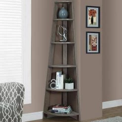 71.25 in. Jasmine Particle Board Dark Taupe 5-Shelf Bookcase by HomeRoots -HomeRoots Sales dark taupe homeroots bookcases bookshelves 332853 31 1000