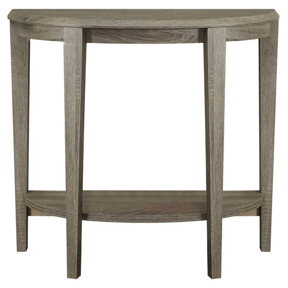 Jasmine 33 in. Dark Taupe Standard Half-Circle Wood Console Table with Shelves by HomeRoots 1 Jasmine 33 in. Dark Taupe Standard Half-Circle Wood Console Table with Shelves by HomeRoots