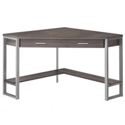 42 in. Corner Dark Taupe/Silver 1 Drawer Computer Desk with Built-In Storage by HomeRoots
