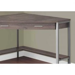 42 in. Corner Dark Taupe/Silver 1 Drawer Computer Desk with Built-In Storage by HomeRoots -HomeRoots Sales dark taupe silver homeroots computer desks 333554 c3 1000