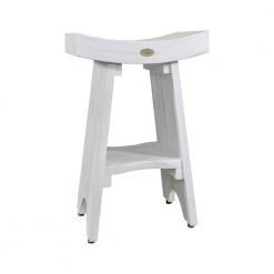 Caroline Driftwood 18 in. x 12 in. x 18 in. Compact Curvilinear Teak Shower Outdoor Bench with Shelf by HomeRoots -HomeRoots Sales driftwood finish homeroots dining benches 2000376702 31 1000