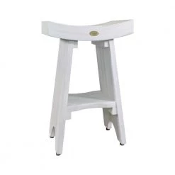 Caroline Driftwood 18 in. x 12 in. x 18 in. Compact Curvilinear Teak Shower Outdoor Bench with Shelf by HomeRoots