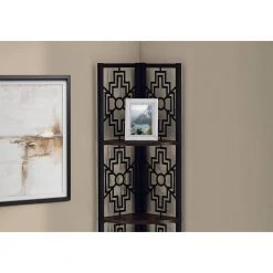 Jasmine 61.5 in. Espresso Black Metal 4-Shelf Etagere Bookcase by HomeRoots -HomeRoots Sales espresso black homeroots bookcases bookshelves 2000376535 c3 1000