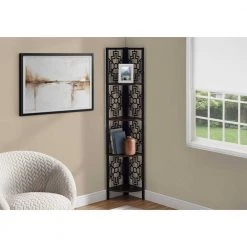 Jasmine 61.5 in. Espresso Black Metal 4-Shelf Etagere Bookcase by HomeRoots -HomeRoots Sales espresso black homeroots bookcases bookshelves 2000376535 e1 1000