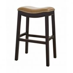 Amelia 30 in. Espresso Backless Metal/Wood Bar Height (28-33 in.) Bar Stool with Faux Leather Seat by HomeRoots