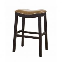 Amelia 25 in. Espresso Backless Metal/Wood Counter Height (24-27 in.) Bar Stool with Faux Leather Seat by HomeRoots
