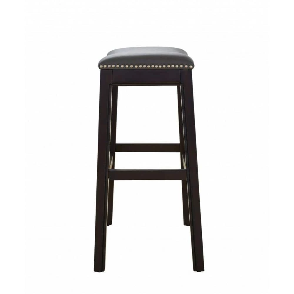 Amelia 25 in. Espresso Backless Metal/Wood Counter Height (24-27 in.) Bar Stool with Faux Leather Seat by HomeRoots 4 Amelia 25 in. Espresso Backless Metal/Wood Counter Height (24-27 in.) Bar Stool with Faux Leather Seat by HomeRoots - Image 4