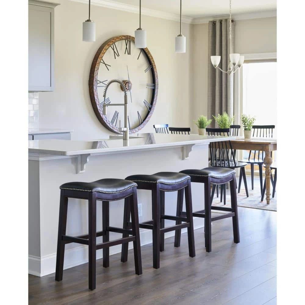 Amelia 25 in. Espresso Backless Metal/Wood Counter Height (24-27 in.) Bar Stool with Faux Leather Seat by HomeRoots 3 Amelia 25 in. Espresso Backless Metal/Wood Counter Height (24-27 in.) Bar Stool with Faux Leather Seat by HomeRoots - Image 3