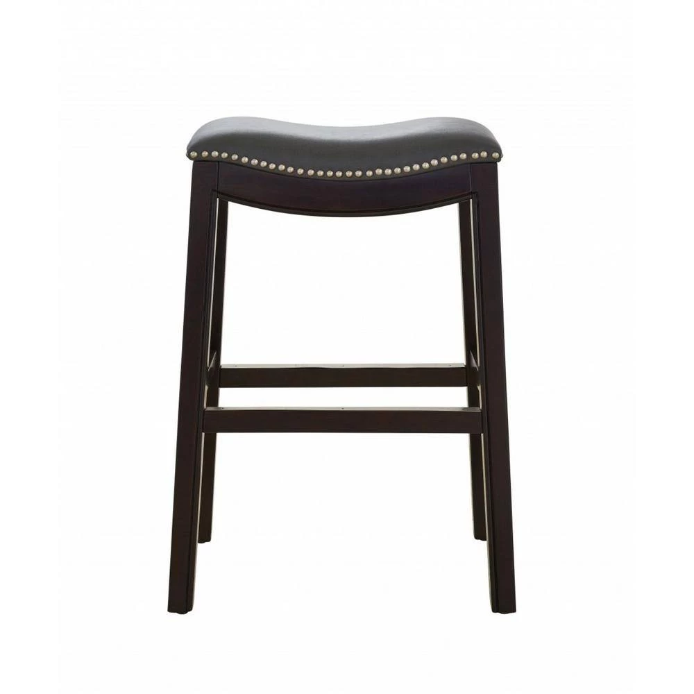 Amelia 25 in. Espresso Backless Metal/Wood Counter Height (24-27 in.) Bar Stool with Faux Leather Seat by HomeRoots 2 Amelia 25 in. Espresso Backless Metal/Wood Counter Height (24-27 in.) Bar Stool with Faux Leather Seat by HomeRoots - Image 2