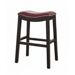 Amelia 25 in. Espresso Backless Metal/Wood Bar Height (28-33 in.) Bar Stool with Faux Leather Seat by HomeRoots