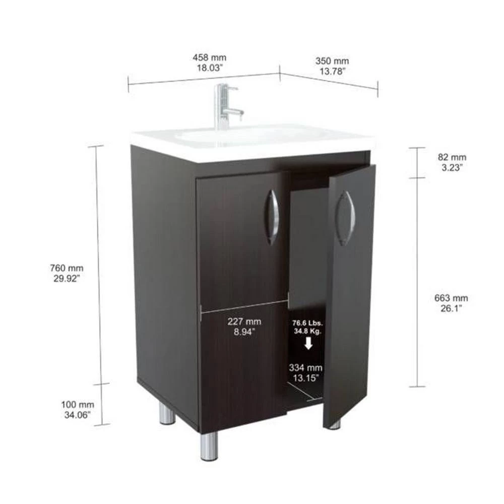 Amelia Espresso Armoire Vanity And Sink 34 in. H x 18 in. W x 14.3 in. D by HomeRoots 4 Amelia Espresso Armoire Vanity And Sink 34 in. H x 18 in. W x 14.3 in. D by HomeRoots - Image 4