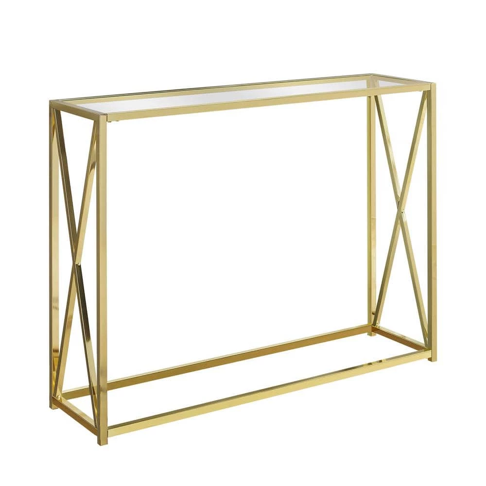 Jasmine 43 in. Gold/Clear Standard Rectangle Glass Console Table by HomeRoots 1 Jasmine 43 in. Gold/Clear Standard Rectangle Glass Console Table by HomeRoots
