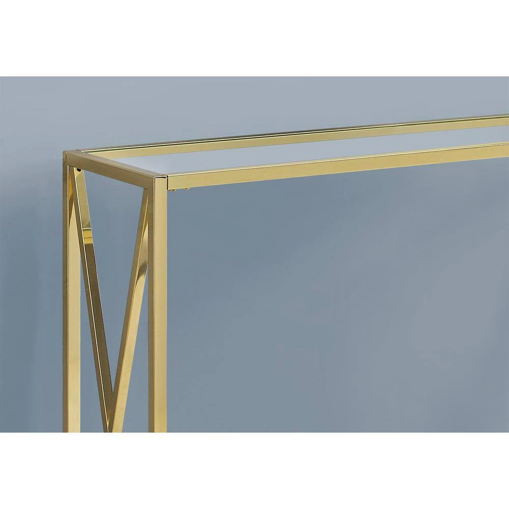Jasmine 43 in. Gold/Clear Standard Rectangle Glass Console Table by HomeRoots 2 Jasmine 43 in. Gold/Clear Standard Rectangle Glass Console Table by HomeRoots - Image 2