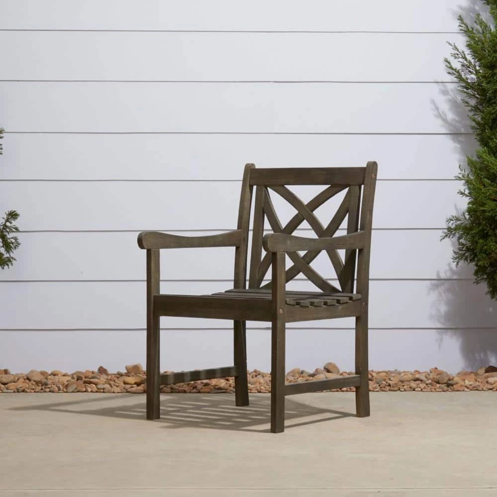 Danielle Gray Arm Chair Highbacked Solid Wood by HomeRoots 2 Danielle Gray Arm Chair Highbacked Solid Wood by HomeRoots - Image 2