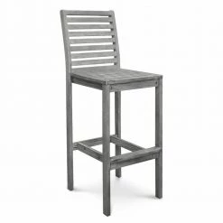 Julia 49 in. Gray High Back Wood Extra Tall 34-40 in. Bar Stool with Wood Seat by HomeRoots