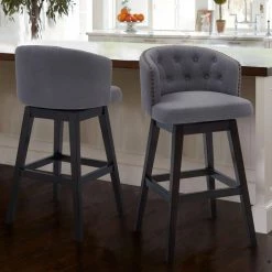 Valerie 39 in. H Gray Low Back Wood Extra Tall (34-40 in.) Bar Stool with Fabric Seat by HomeRoots -HomeRoots Sales gray homeroots bar stools 2000477292 31 1000