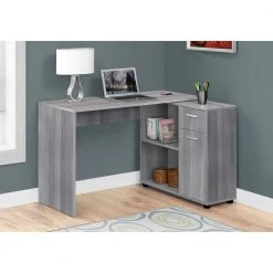 46 in. L-Shaped Gray 1 Drawer Computer Desk with Built-In Storage by HomeRoots -HomeRoots Sales gray homeroots computer desks 333481 40 1000