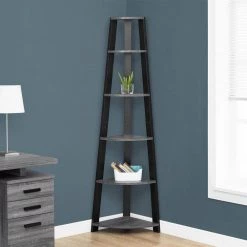 71.25 in. Jasmine Chic Grey and Black 5 Shelf Corner Bookcase by HomeRoots 11 71.25 in. Jasmine Chic Grey and Black 5 Shelf Corner Bookcase by HomeRoots -HomeRoots Sales grey black homeroots bookcases bookshelves 332941 31 1000
