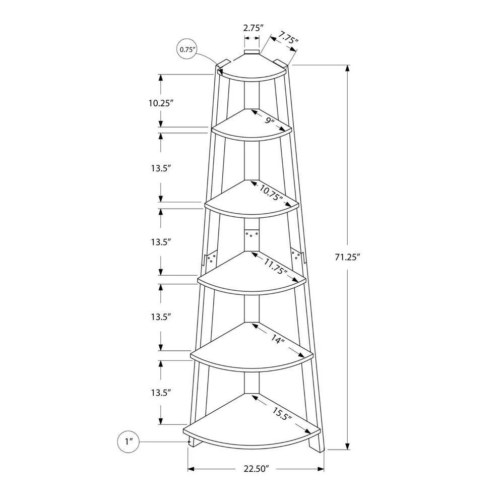 71.25 in. Jasmine Chic Grey and Black 5 Shelf Corner Bookcase by HomeRoots 3 71.25 in. Jasmine Chic Grey and Black 5 Shelf Corner Bookcase by HomeRoots - Image 3