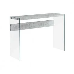 Jasmine 32 in. Grey/Clear Cement Particle Board and Clear Tempered Glass Accent Table by HomeRoots