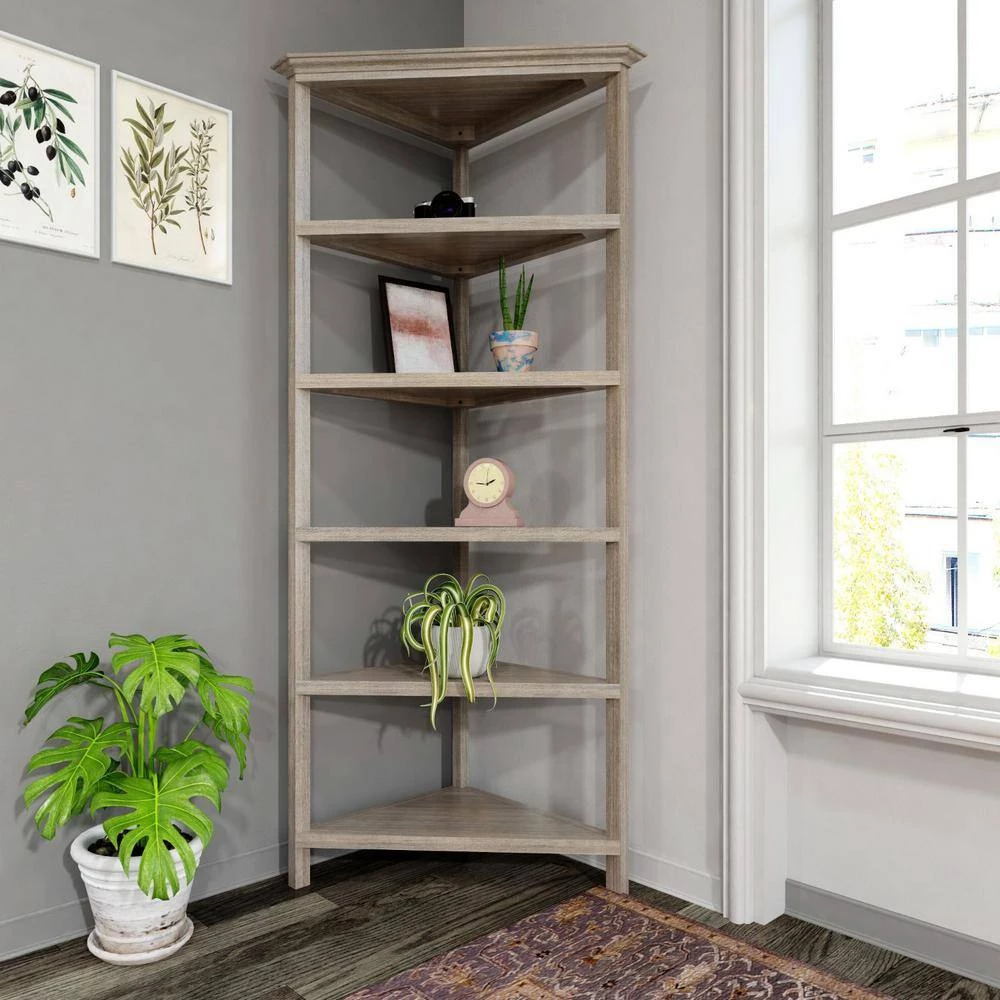 Amelia 74.75 in. Grey MDF 5-Shelf Accent Bookcase by HomeRoots 4 Amelia 74.75 in. Grey MDF 5-Shelf Accent Bookcase by HomeRoots - Image 4