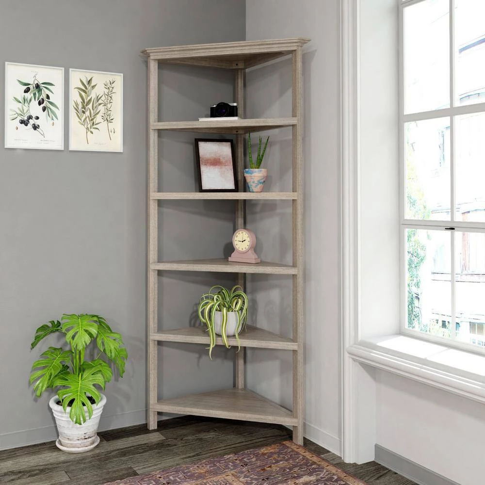 Amelia 74.75 in. Grey MDF 5-Shelf Accent Bookcase by HomeRoots 3 Amelia 74.75 in. Grey MDF 5-Shelf Accent Bookcase by HomeRoots - Image 3