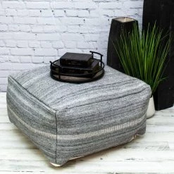 Jordan Steel Grey Stylish Cotton Pouf by HomeRoots -HomeRoots Sales grey homeroots ottomans 2000383108 31 1000