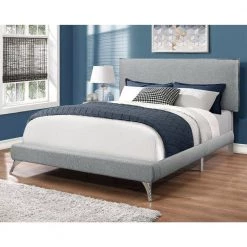 Jasmine Gray Queen Bed with Upholstered Headboard by HomeRoots -HomeRoots Sales grey homeroots panel beds 333308 31 1000