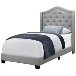 Jasmine Gray Twin Bed with Upholstered Headboard by HomeRoots