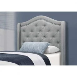 Jasmine Gray Twin Bed with Upholstered Headboard by HomeRoots -HomeRoots Sales grey homeroots panel beds 333316 c3 1000