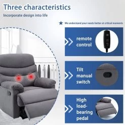 Caroline Grey Microfiber Remote Control Recliner Chair by HomeRoots -HomeRoots Sales grey homeroots recliners 2000410645 31 1000