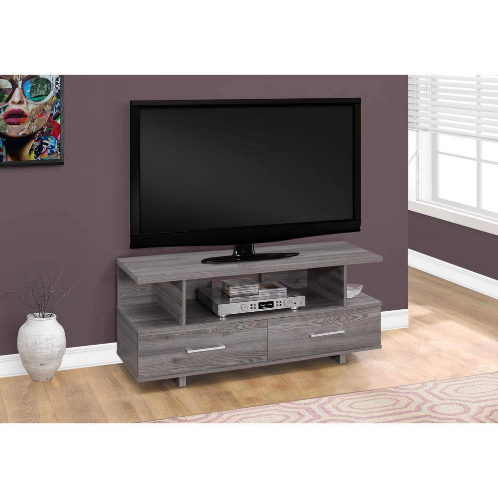 Jasmine 16 in. Gray Particle Board TV Stand with 2 Drawer Fits TVs Up to 43 in. by HomeRoots 3 Jasmine 16 in. Gray Particle Board TV Stand with 2 Drawer Fits TVs Up to 43 in. by HomeRoots - Image 3